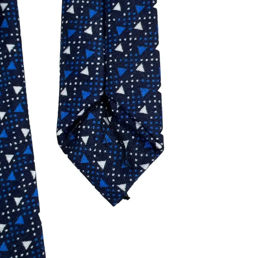 Craft Flow Boys Geometric Triangle Pattern Navy Blue White Skinny Necktie 49